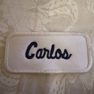 Carlos Embroidered Name Patch Uniform Work Shirt Mechanic Iron On Applique